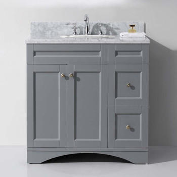 Virtu USA ES-32036-WMRO-GR-NM Elise 36" Single Bath Vanity in Grey with Marble Top and Round Sink