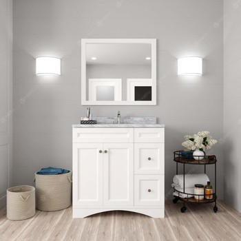 Virtu USA ES-32036-WMRO-WH Elise 36" Single Bath Vanity in White with Marble Top and Round Sink with Mirror