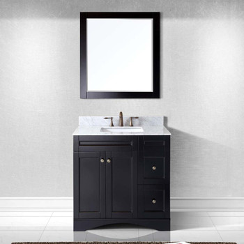 Virtu USA ES-32036-WMSQ-ES-001 Elise 36" Single Bath Vanity in Espresso with Marble Top and Square Sink with Brushed Nickel Faucet and Mirror