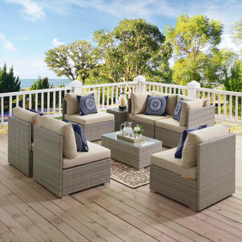 Modway Repose 7 Piece Outdoor Patio Sunbrella® Sectional Set EEI-3005-LGR-BEI-SET Light Gray Beige