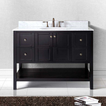 Virtu USA ES-30048-WMRO-ES-001-NM Winterfell 48" Single Bath Vanity in Espresso with Marble Top and Round Sink with Brushed Nickel Faucet