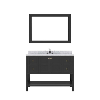 Virtu USA ES-30048-WMRO-ES-002 Winterfell 48" Single Bath Vanity in Espresso with Marble Top and Round Sink with Polished Chrome Faucet and Mirror