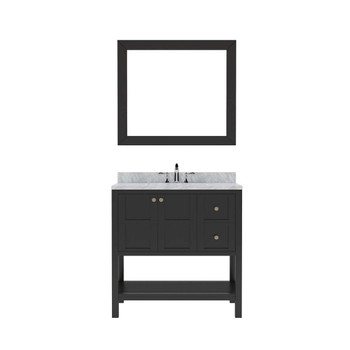 Virtu USA ES-30036-WMSQ-ES-001 Winterfell 36" Single Bath Vanity in Espresso with Marble Top and Square Sink with Brushed Nickel Faucet and Mirror