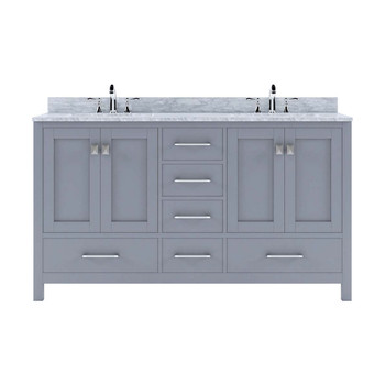 Virtu USA GD-50060-WMRO-GR-NM Caroline Avenue 60" Double Bath Vanity in Grey with Marble Top and Round Sink
