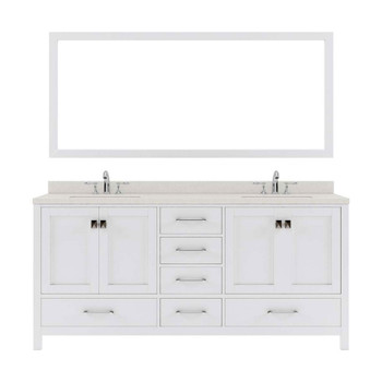 Virtu USA GD-50072-DWQSQ-WH-002 Caroline Avenue 72" Double Bath Vanity in White with Dazzle White Top and Square Sink with Polished Chrome Faucet and Mirror
