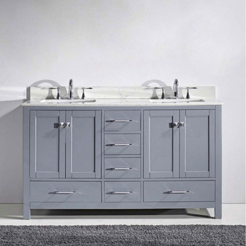Virtu USA GD-50060-WMSQ-GR-NM Caroline Avenue 60" Double Bath Vanity in Grey with Marble Top and Square Sink