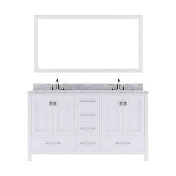 Virtu USA GD-50060-WMSQ-WH Caroline Avenue 60" Double Bath Vanity in White with Marble Top and Square Sink with Mirror