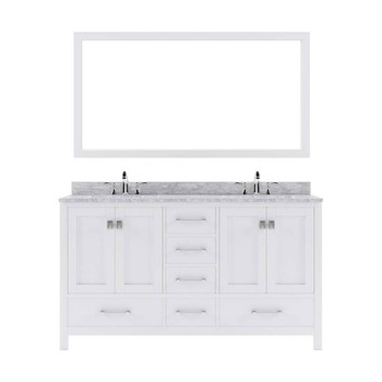 Virtu USA GD-50060-WMSQ-WH-001 Caroline Avenue 60" Double Bath Vanity in White with Marble Top and Square Sink with Brushed Nickel Faucet and Mirror