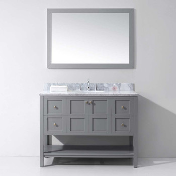 Virtu USA ES-30048-WMRO-GR-001 Winterfell 48" Single Bath Vanity in Grey with Marble Top and Round Sink with Brushed Nickel Faucet and Mirror