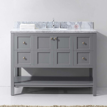 Virtu USA ES-30048-WMRO-GR-001-NM Winterfell 48" Single Bath Vanity in Grey with Marble Top and Round Sink with Brushed Nickel Faucet