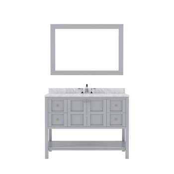 Virtu USA ES-30048-WMRO-GR-002 Winterfell 48" Single Bath Vanity in Grey with Marble Top and Round Sink with Polished Chrome Faucet and Mirror