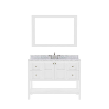Virtu USA ES-30048-WMRO-WH-001 Winterfell 48" Single Bath Vanity in White with Marble Top and Round Sink with Brushed Nickel Faucet and Mirror