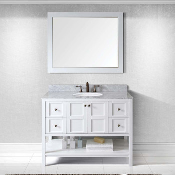 Virtu USA ES-30048-WMRO-WH-002 Winterfell 48" Single Bath Vanity in White with Marble Top and Round Sink with Polished Chrome Faucet and Mirror