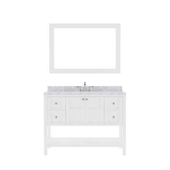 Virtu USA ES-30048-WMSQ-WH-002 Winterfell 48" Single Bath Vanity in White with Marble Top and Square Sink with Polished Chrome Faucet and Mirror