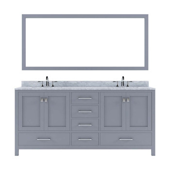 Virtu USA GD-50072-WMRO-GR-002 Caroline Avenue 72" Double Bath Vanity in Grey with Marble Top and Round Sink with Polished Chrome Faucet and Mirror