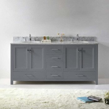 Virtu USA GD-50072-WMRO-GR-NM Caroline Avenue 72" Double Bath Vanity in Grey with Marble Top and Round Sink