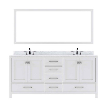 Virtu USA GD-50072-WMRO-WH-001 Caroline Avenue 72" Double Bath Vanity in White with Marble Top and Round Sink with Brushed Nickel Faucet and Mirror