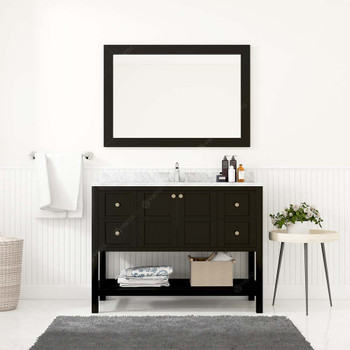 Virtu USA ES-30048-WMRO-ES-001 Winterfell 48" Single Bath Vanity in Espresso with Marble Top and Round Sink with Brushed Nickel Faucet and Mirror