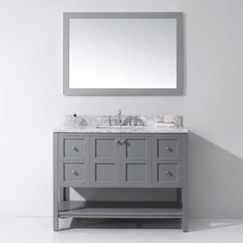 Virtu USA ES-30048-WMSQ-GR Winterfell 48" Single Bath Vanity in Grey with Marble Top and Square Sink with Mirror