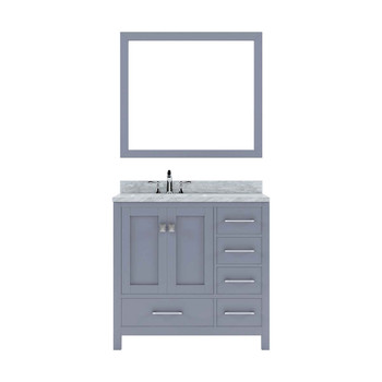 Virtu USA GS-50036-WMSQ-GR Caroline Avenue 36" Single Bath Vanity in Grey with Marble Top and Square Sink with Mirror