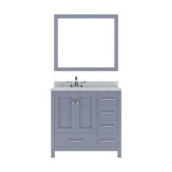 Virtu USA GS-50036-WMSQ-GR-001 Caroline Avenue 36" Single Bath Vanity in Grey with Marble Top and Square Sink with Brushed Nickel Faucet and Mirror