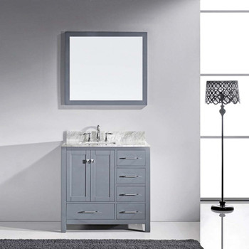 Virtu USA GS-50036-WMSQ-GR-002 Caroline Avenue 36" Single Bath Vanity in Grey with Marble Top and Square Sink with Polished Chrome Faucet and Mirror