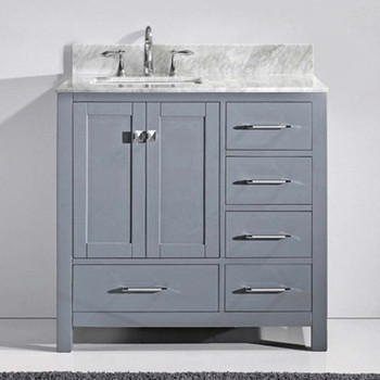 Virtu USA GS-50036-WMSQ-GR-NM Caroline Avenue 36" Single Bath Vanity in Grey with Marble Top and Square Sink