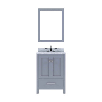 Virtu USA GS-50024-WMSQ-GR-002 Caroline Avenue 24" Single Bath Vanity in Grey with Marble Top and Square Sink with Polished Chrome Faucet and Mirror