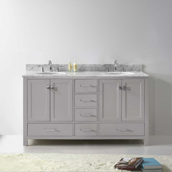 Virtu USA GD-50060-WMRO-CG-NM Caroline Avenue 60" Double Bath Vanity in Cashmere Grey with Marble Top and Round Sink