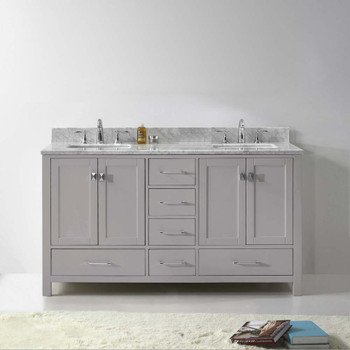 Virtu USA GD-50060-WMSQ-CG-NM Caroline Avenue 60" Double Bath Vanity in Cashmere Grey with Marble Top and Square Sink