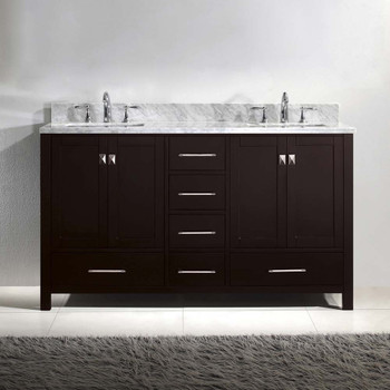 Virtu USA GD-50060-WMSQ-ES-NM Caroline Avenue 60" Double Bath Vanity in Espresso with Marble Top and Square Sink