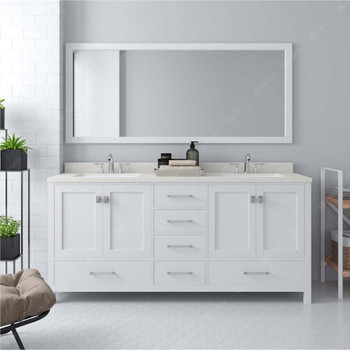 Virtu USA GD-50072-DWQSQ-WH-NM Caroline Avenue 72" Double Bath Vanity in White with Dazzle White Top and Square Sink