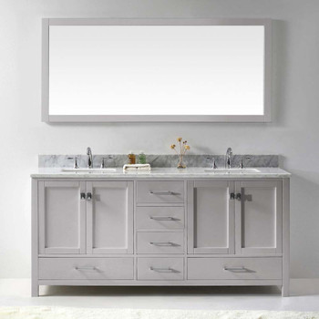 Virtu USA GD-50072-WMSQ-CG-001 Caroline Avenue 72" Double Bath Vanity in Cashmere Grey with Marble Top and Square Sink with Brushed Nickel Faucet and Mirror