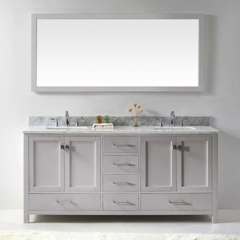 Virtu USA GD-50072-WMSQ-CG-002 Caroline Avenue 72" Double Bath Vanity in Cashmere Grey with Marble Top and Square Sink with Polished Chrome Faucet and Mirror