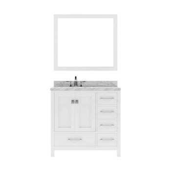 Virtu USA GS-50036-WMSQ-WH-001 Caroline Avenue 36" Single Bath Vanity in White with Marble Top and Square Sink with Brushed Nickel Faucet and Mirror