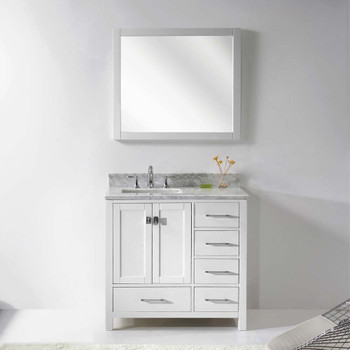 Virtu USA GS-50036-WMSQ-WH-001 Caroline Avenue 36" Single Bath Vanity in White with Marble Top and Square Sink with Brushed Nickel Faucet and Mirror