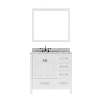 Virtu USA GS-50036-WMSQ-WH-002 Caroline Avenue 36" Single Bath Vanity in White with Marble Top and Square Sink with Polished Chrome Faucet and Mirror