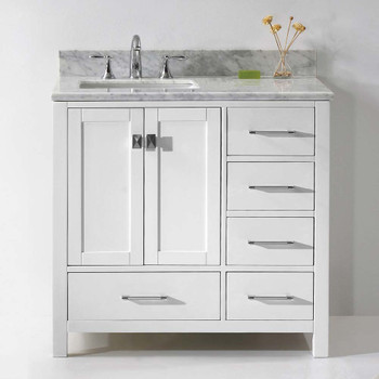 Virtu USA GS-50036-WMSQ-WH-002-NM Caroline Avenue 36" Single Bath Vanity in White with Marble Top and Square Sink with Polished Chrome Faucet