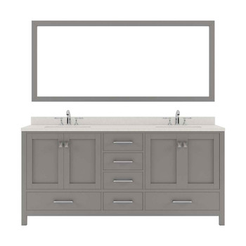 Virtu USA GD-50072-DWQSQ-CG Caroline Avenue 72" Double Bath Vanity in Cashmere Grey with Dazzle White Top and Square Sink with Mirror