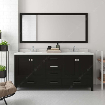 Virtu USA GD-50072-DWQSQ-ES-002 Caroline Avenue 72" Double Bath Vanity in Espresso with Dazzle White Top and Square Sink with Polished Chrome Faucet and Mirror