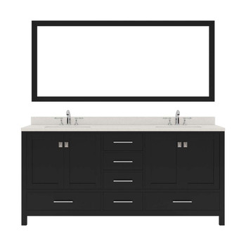 Virtu USA GD-50072-DWQRO-ES Caroline Avenue 72" Double Bath Vanity in Espresso with Dazzle White Top and Round Sink with Mirror