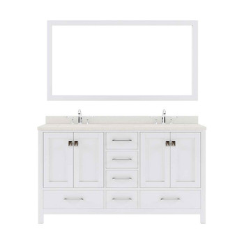 Virtu USA GD-50060-DWQSQ-WH Caroline Avenue 60" Double Bath Vanity in White with Dazzle White Top and Square Sink with Mirror