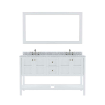 Virtu USA ED-30060-WMRO-WH-001 Winterfell 60" Double Bath Vanity in White with Marble Top and Round Sink with Brushed Nickel Faucet and Mirror