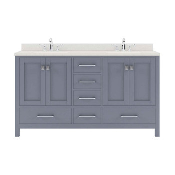 Virtu USA GD-50060-DWQRO-GR-NM Caroline Avenue 60" Double Bath Vanity in Grey with Dazzle White Top and Round Sink