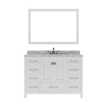 Virtu USA GS-50048-WMSQ-WH-002 Caroline Avenue 48" Single Bath Vanity in White with Marble Top and Square Sink with Polished Chrome Faucet and Mirror