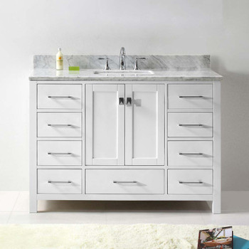 Virtu USA GS-50048-WMSQ-WH-NM Caroline Avenue 48" Single Bath Vanity in White with Marble Top and Square Sink