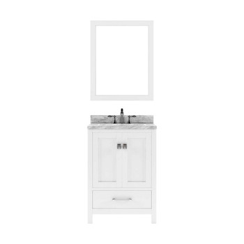 Virtu USA GS-50024-WMSQ-WH-001 Caroline Avenue 24" Single Bath Vanity in White with Marble Top and Square Sink with Brushed Nickel Faucet and Mirror