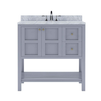 Virtu USA ES-30036-WMSQ-GR-NM Winterfell 36" Single Bath Vanity in Grey with Marble Top and Square Sink
