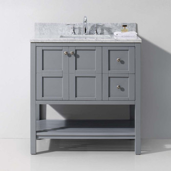 Virtu USA ES-30036-WMSQ-GR-NM Winterfell 36" Single Bath Vanity in Grey with Marble Top and Square Sink