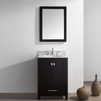 Virtu USA GS-50024-WMRO-ES-001 Caroline Avenue 24" Single Bath Vanity in Espresso with Marble Top and Round Sink with Brushed Nickel Faucet and Mirror